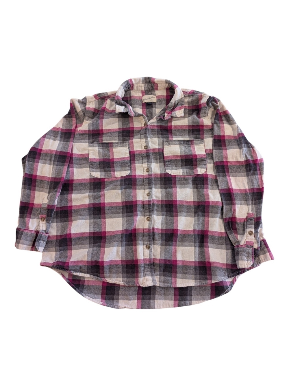 Universal Thread Flannel Pink, Gray & White Plaid Button-Down Shirt